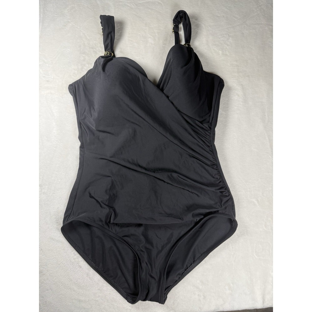 Miraclesuit Siren One Piece Swimsuit Black Underwire Tummy Control Size‎ 16